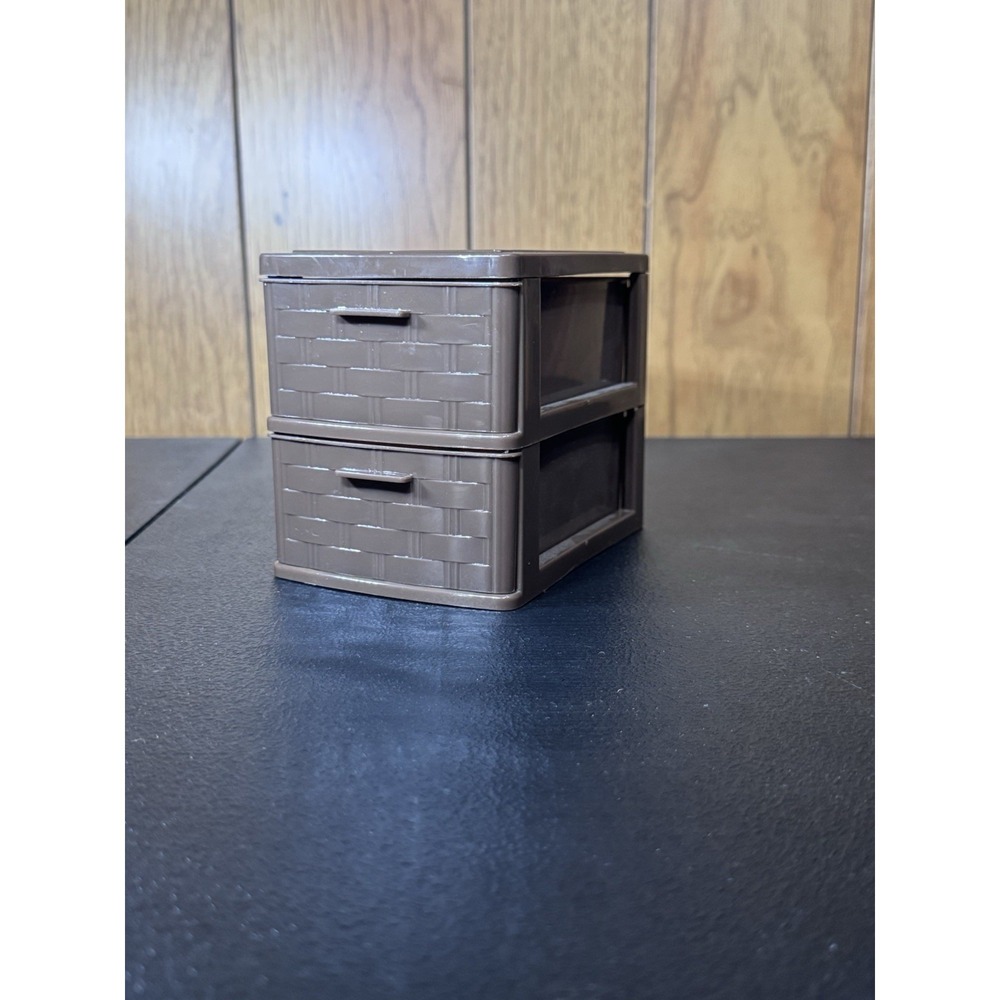 Desktop Accessory Organizer Mini Set of 2 Tier Plastic Drawers Brown